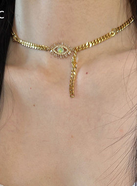 恶魔之眼仿镶钻短项链轻奢高级感