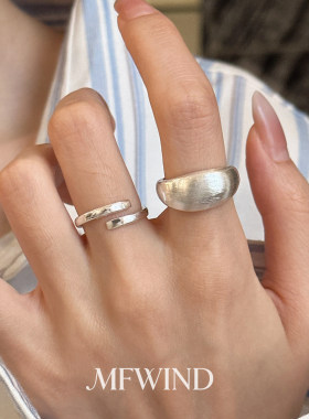 清冷感简约风银色拉丝戒指女百搭