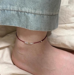 新中式 钱币碎银红绳脚链轻奢高级感小众精致脚环简约百搭国风足链