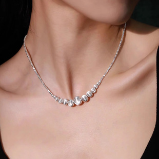 渐变拉丝猫眼碎银项链轻奢小众高级感气质锁骨链精致时尚 独特颈链