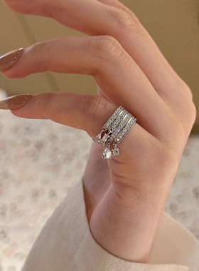 宫廷风仿排钻白色水滴流苏戒指