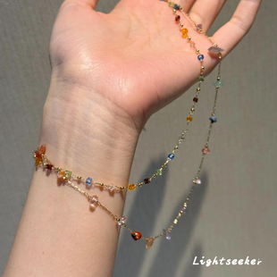 多巴胺彩色不规则碎石项链夏日甜美配裙子极细百搭精致叠戴锁骨链