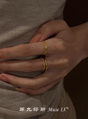 金色素圈仿闪钻极细戒指百搭轻奢