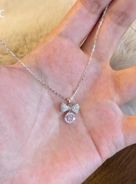 韩系蝴蝶结爆闪仿锆石项链甜美