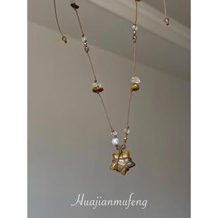 幸运星虎眼石星星串珠编绳项链小众复古秋冬新款 美拉德锁骨链配饰