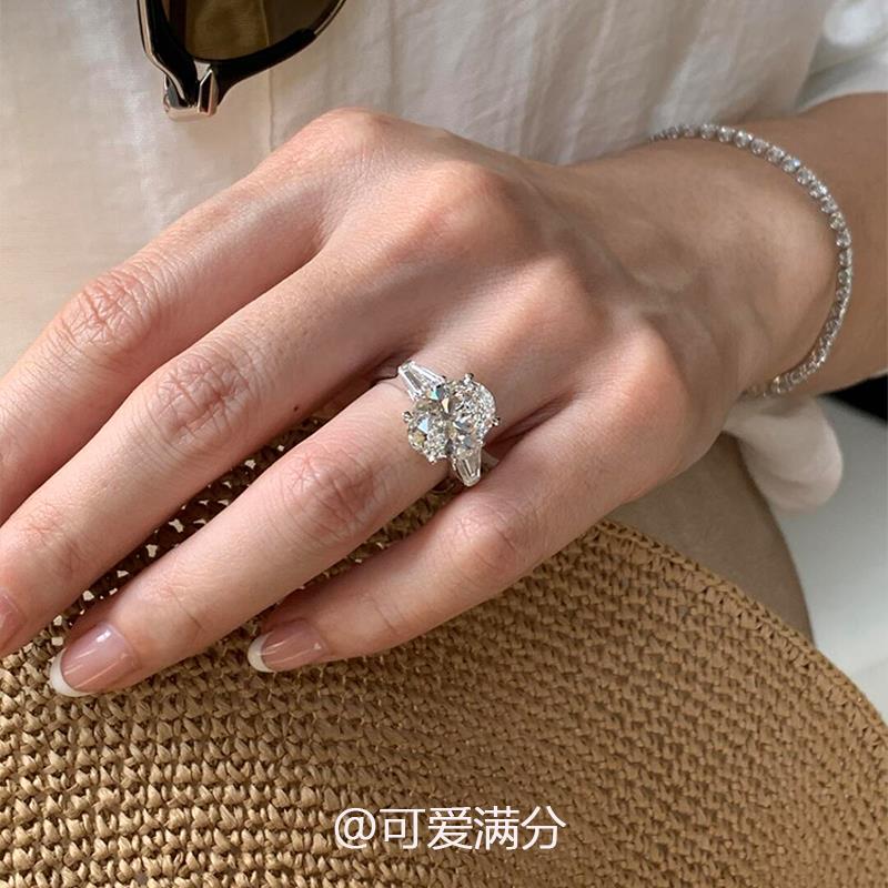 S925纯银鸽子蛋钻戒高级轻奢戒指