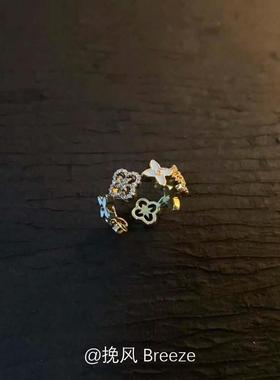法式复古仿钻四叶花戒指小众精致