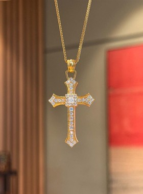 细闪大号十字架吊坠项链轻奢小众