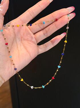 多巴胺彩色爱心项链甜美精致时尚