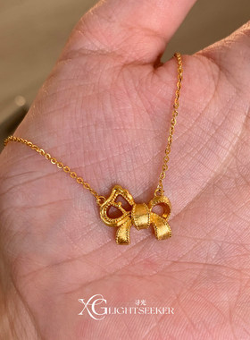 新中式金色蝴蝶结小马项链本命年