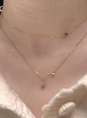 韩系超闪金色微镶星星项链高级感