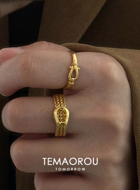 极色金色马蹄扣戒指小众设计气质