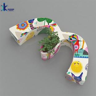 玻璃钢座椅创意W花盆异形时尚商场休息区坐凳美陈M形休闲凳子厂家