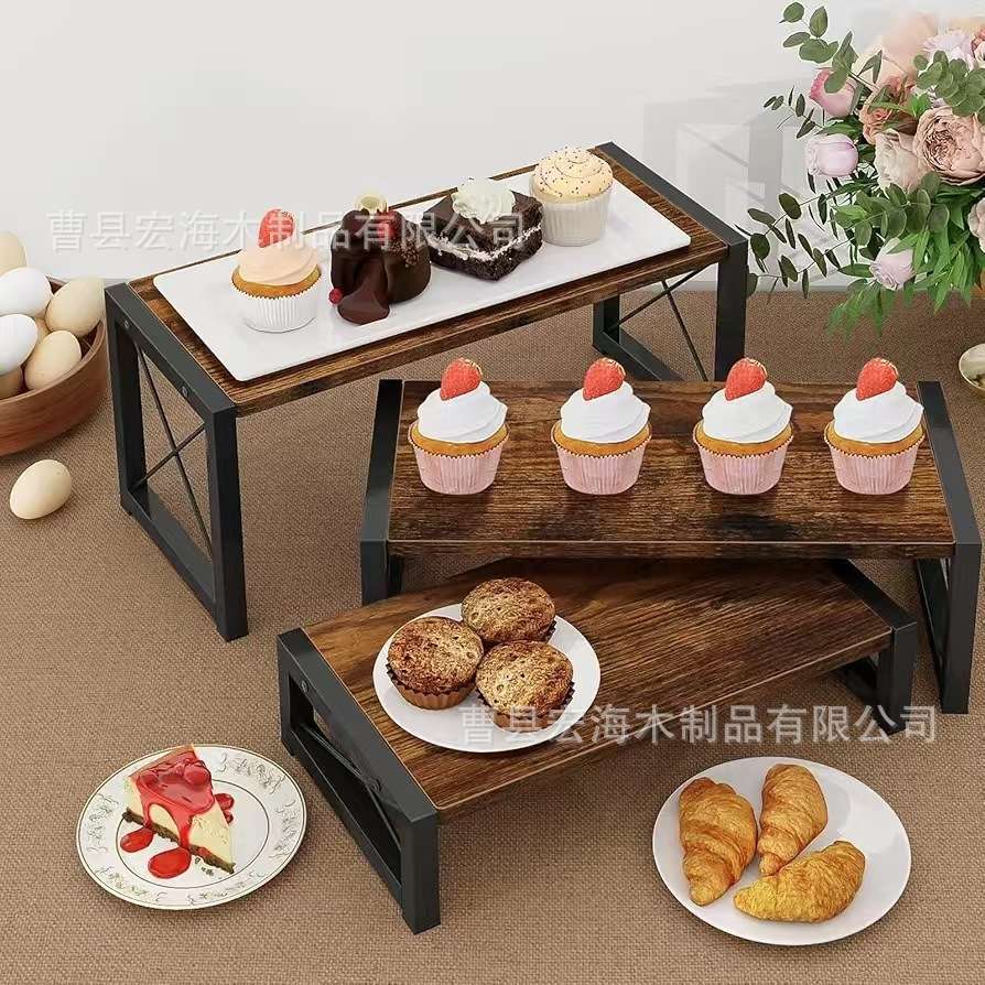 铁木结合三层纸杯蛋糕架木质美食展示架蛋糕甜点置物架杂物收纳架