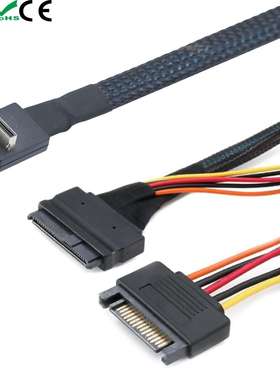 PCIE Oculink SFF 8611 4I 90度转U.2 SAS SFF 8639+15P SATA线束