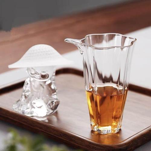 公道杯茶漏耐热玻璃透明泡茶杯分茶器创意花瓣型长嘴公杯茶海茶具