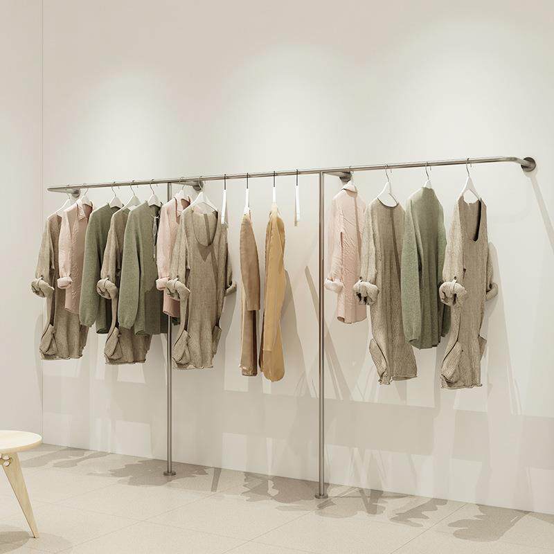 新款不锈钢服装店展示架陈列架挂衣杆女装货架服装架落地式上墙架
