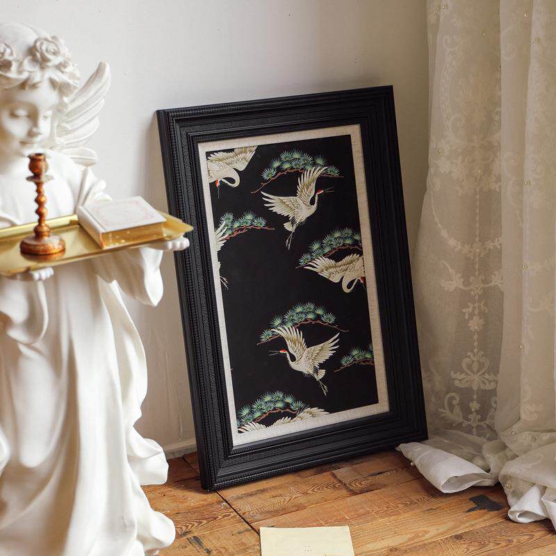 ۵法式复古客厅墙面装饰画芯中古风新中式仙鹤卧室挂画餐