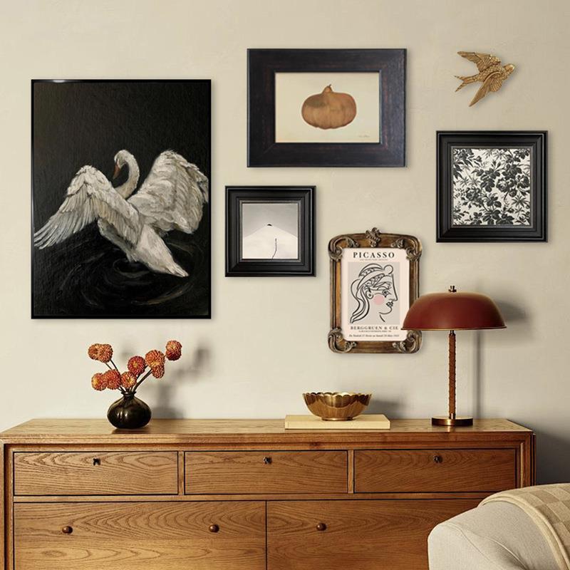 法式复古组合装饰画客厅床头文艺高级感挂画飞鸟人物抽象高档壁画图片