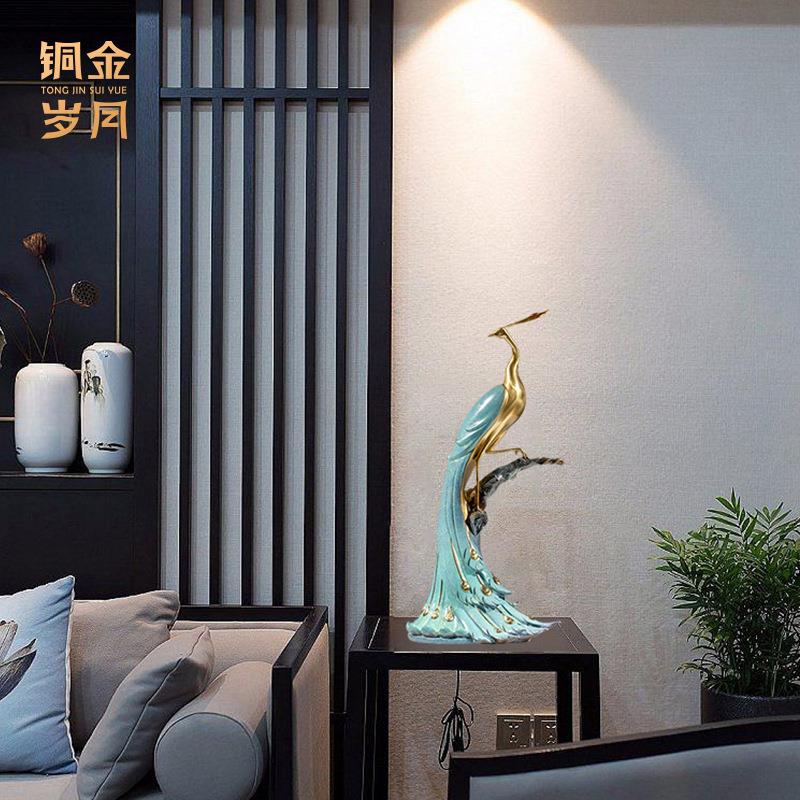 铜金岁月前程似锦凤凰铜摆件瑞鸟孔雀家居黄铜摆件客厅玄关彩铜器