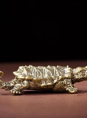 黄铜客厅鳄龟摆件装饰办公桌面茶宠复古工艺品实心手把玩件礼品