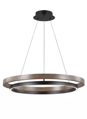 现代简约新中式木纹色客厅吊灯设计师样板房餐厅卧室书房圆环吊灯