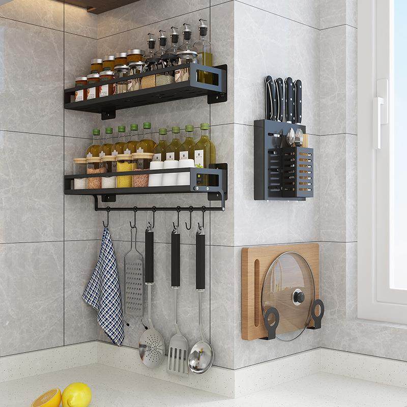 免打孔厨房调味品置物架 碗碟沥水用品调味料架子 调料锅盖收纳架