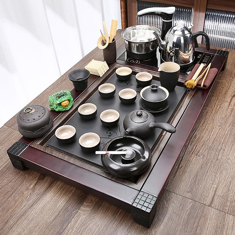 全自动玻璃茶具套装烧水壶一体实木茶盘整套泡茶台托功夫茶道简约