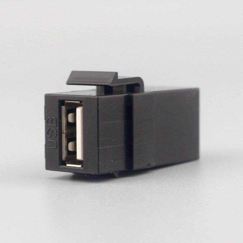 2.0版USB直通插座模块母对母转接头对接卡扣传输数据电脑面板模块