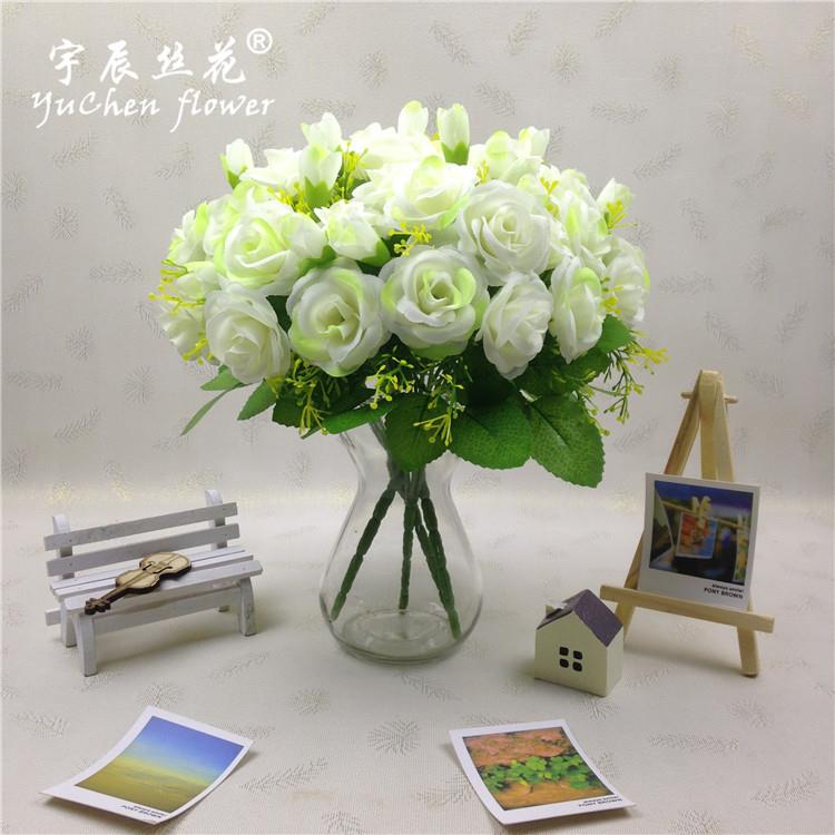 15头情人玫仿真小玫瑰花 客厅假花摆放装饰韩式把束绢花植物