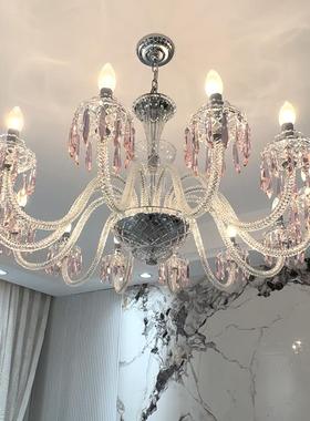 式客厅灯餐厅吊灯楼梯设计师挑空复式别墅复古卧室粉色水晶吊灯