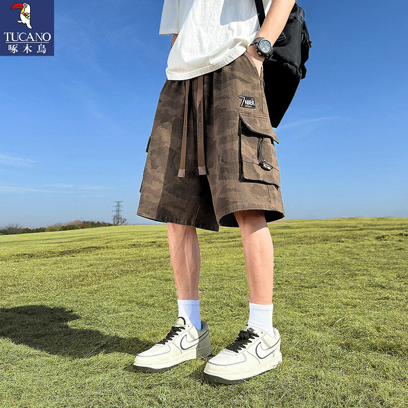 啄木鸟2025新款迷彩工装短裤男夏季休闲五分裤子男潮牌宽松直筒裤