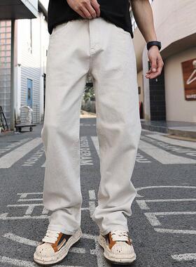 美式复古高街纯色做旧牛仔裤男潮阔腿直筒显瘦vibe风百搭宽松长裤