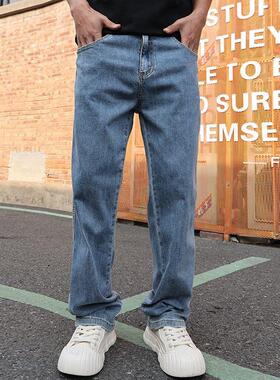 新款巴黎风宽松日系做旧水洗牛仔裤高街潮流百搭男士