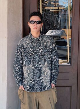 巴黎款美式复古提花牛仔外套男宽松长袖潮牌夹克高级感时尚百搭