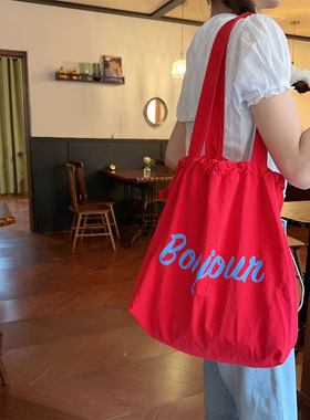 47251 韩版新款字母印花单肩包休闲抽绳束口时尚学生上课单肩包