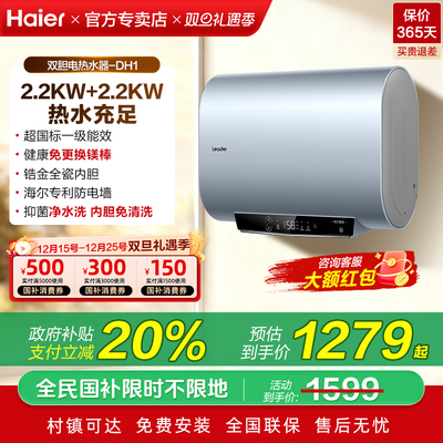 海尔Haier双胆扁桶电热水器60升
