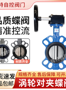 涡轮对夹蝶阀D371X-16Q手动四氟不锈钢304阀板DN100 125 150 200
