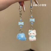 新款 卡通可爱植绒立体树脂糖果猫咪小鱼钥匙链包包挂件手机挂绳