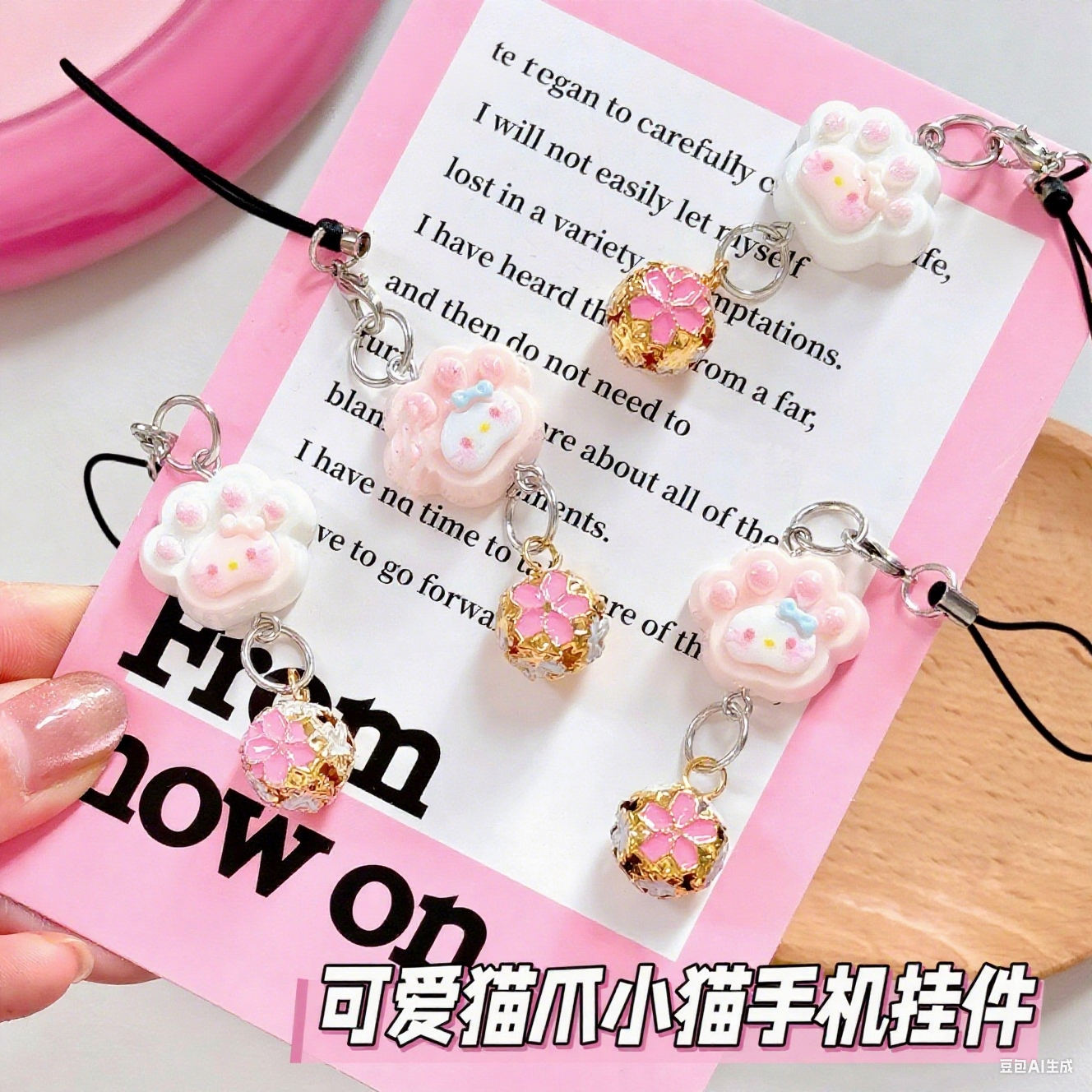 可爱猫爪挂件兰陵花铃铛手机书包配饰挂绳甜美手机链闺蜜礼物配饰