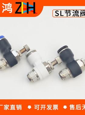 气动气管快速接头节流阀SL8-02调节阀可调气缸调速阀调速开关6-M5