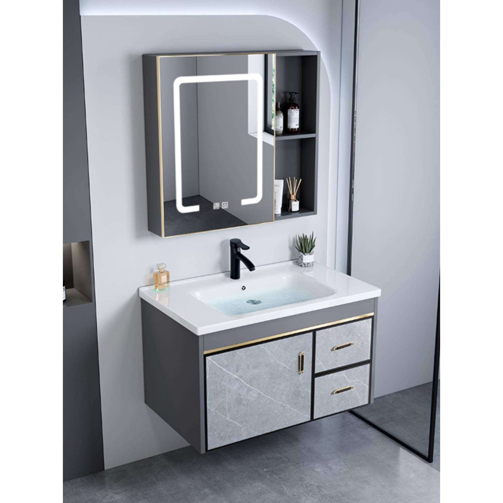 太空铝浴室柜组合小户型卫生间洗手盆洗漱台卫浴一体陶瓷洗脸盆池