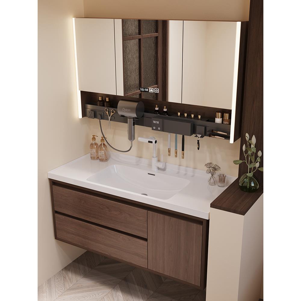 中古风浴室柜组合卫生间风水镜柜洗漱台洗手池洗脸盆柜陶瓷一体盆