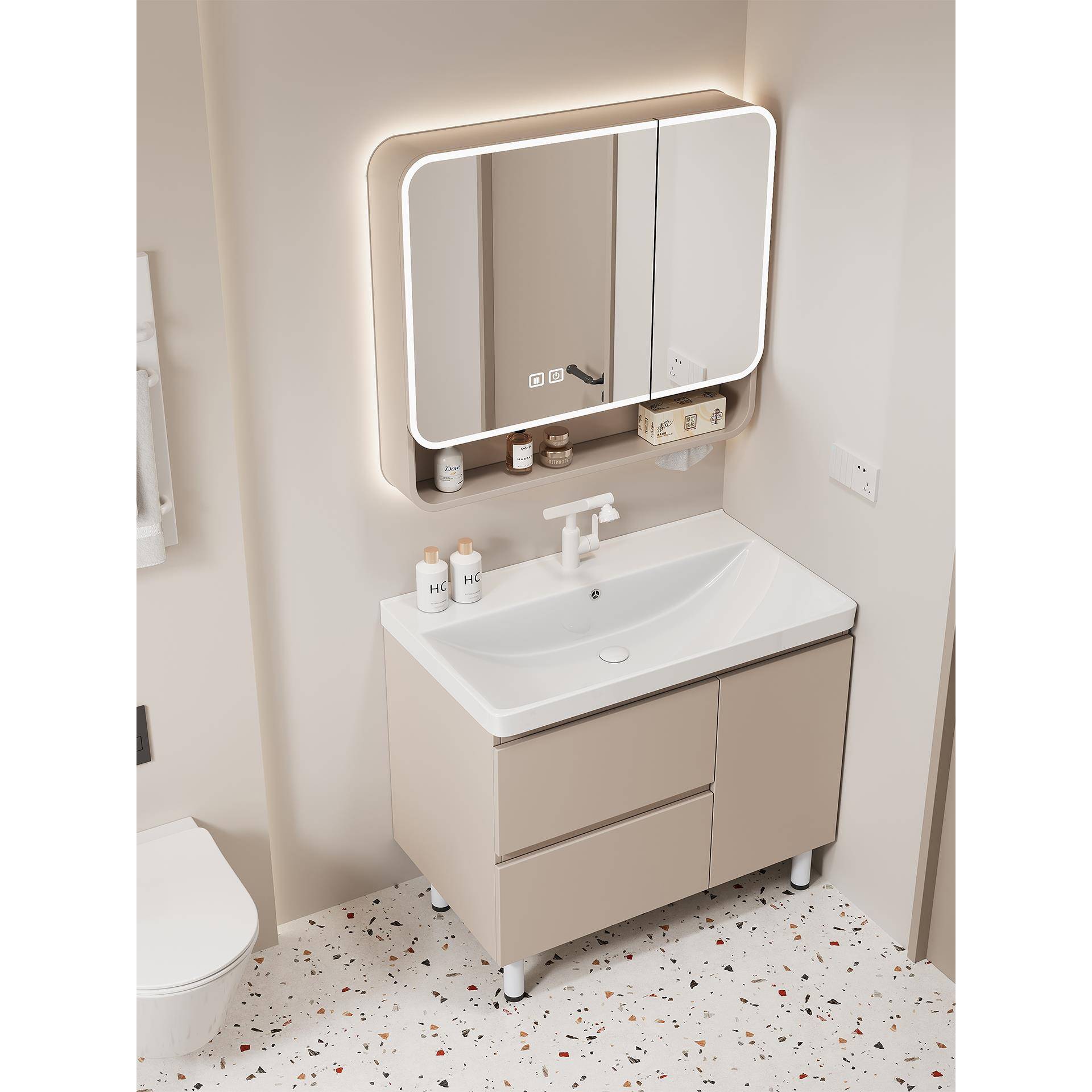 落地式洗手盆柜组合加厚蜂窝铝抽屉浴室柜陶瓷一体盆洗漱台洗脸盆