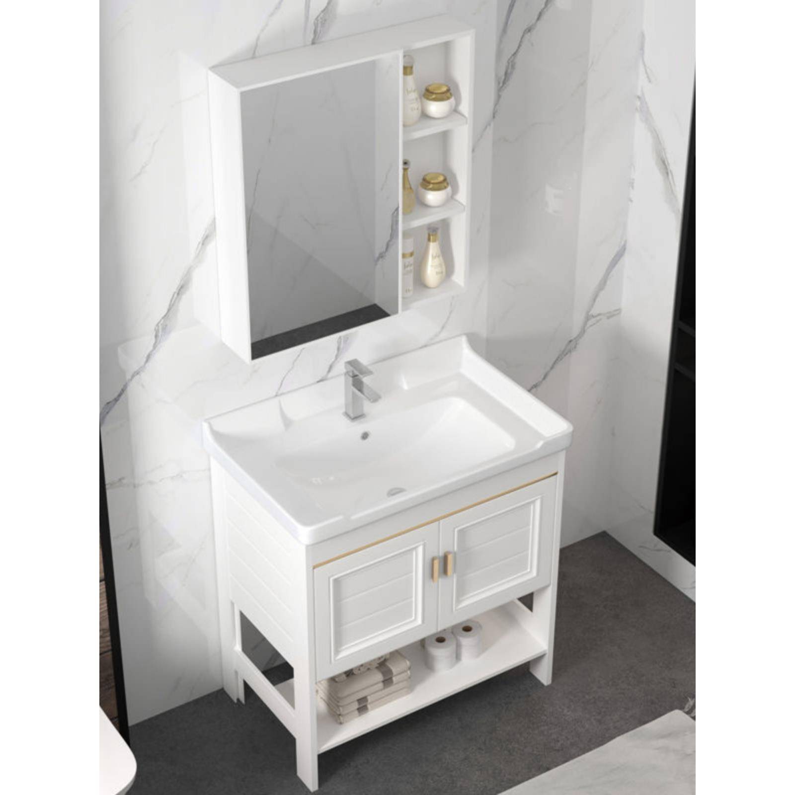 落地式洗手盆柜组合卫生间洗脸盆小户型太空铝浴室柜洗漱台池欧式