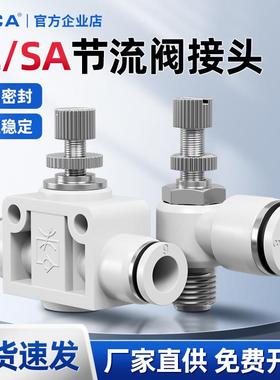 节流阀管道LSA4气动可调PA6气管调节调速SA10截流气阀接头SL10/12