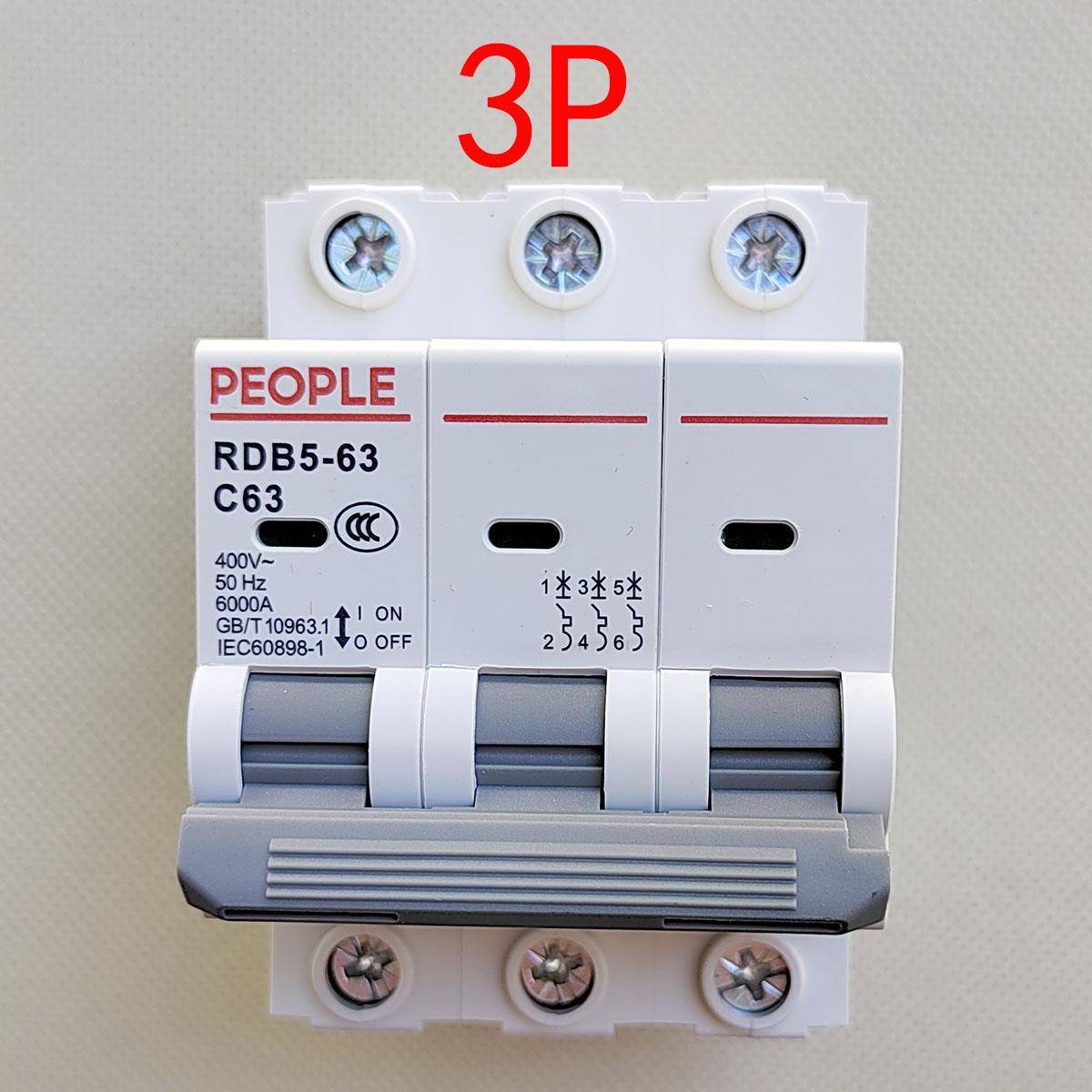 PEOPLE人民电器63A三相三线3P 40A导轨式空开380V关32安培RDB5-63