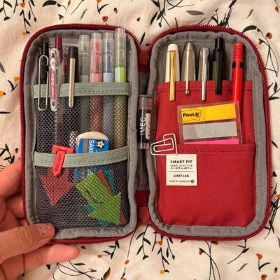日系复古红笔袋多功能烧饼包文具袋收纳便携简约初中学生用铅笔盒