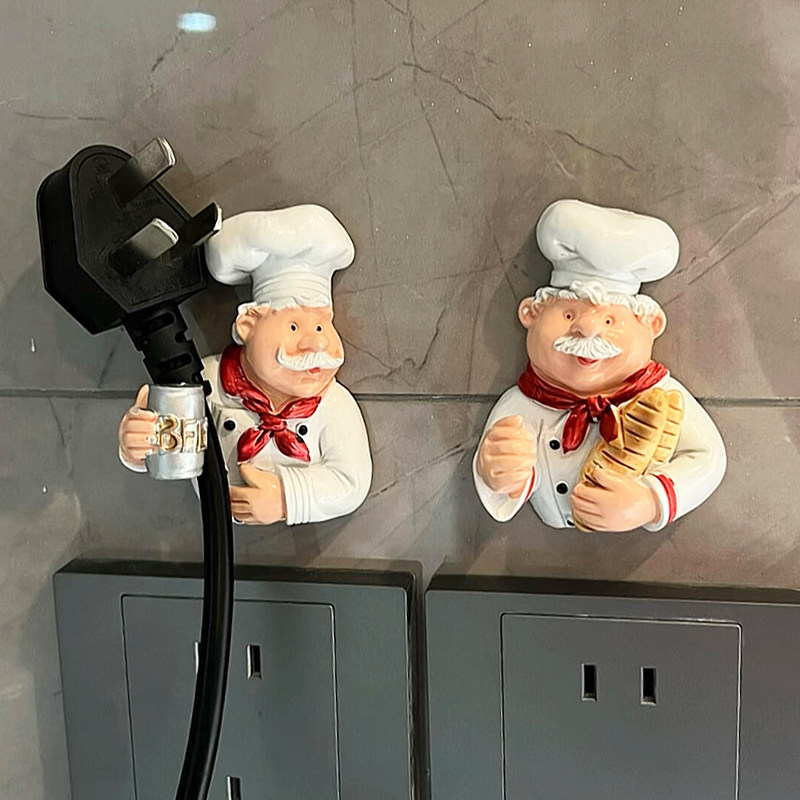 卡通厨师插头强力粘钩收纳