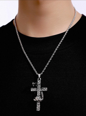 Vintage古着蛇缠十字架INS复古欧美说唱嘻哈男女锁骨链个性钛钢链